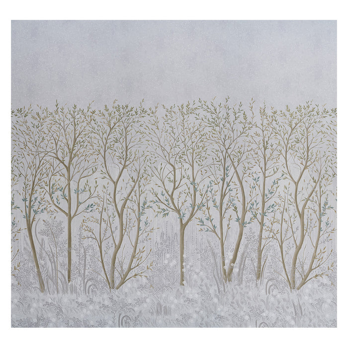 Schumacher Brindille Golden Accented Panel Set Dove Wallpaper Sample 5010920