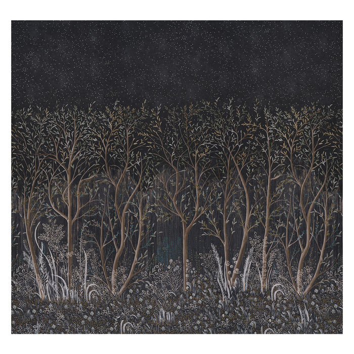Schumacher Brindille Golden Accented Panel Set Carbon Wallpaper 5010921