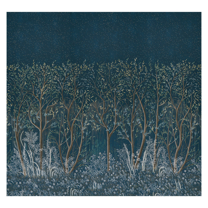 Schumacher Brindille Golden Accented Panel Set Peacock Wallpaper 5010922