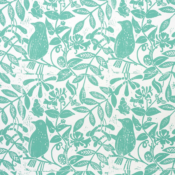 Schumacher Bird & Bee Seaglass Wallpaper Sample 5011192
