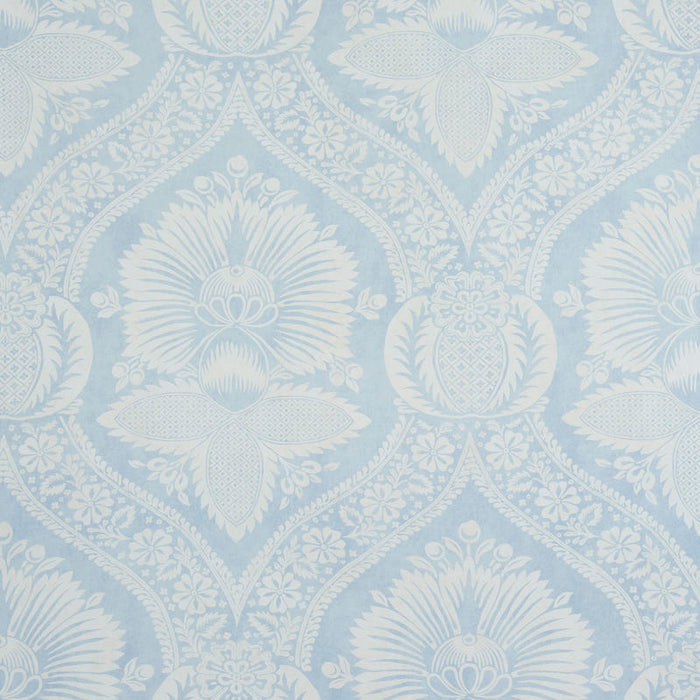Schumacher Villandry Damask Print Blue Wallpaper Sample 5011750