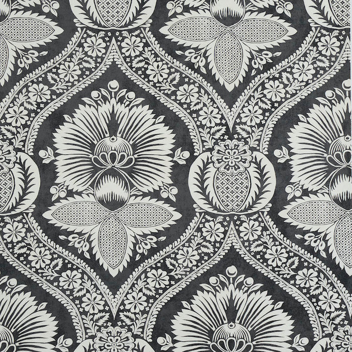 Schumacher Villandry Damask Print Black Wallpaper Sample 5011752