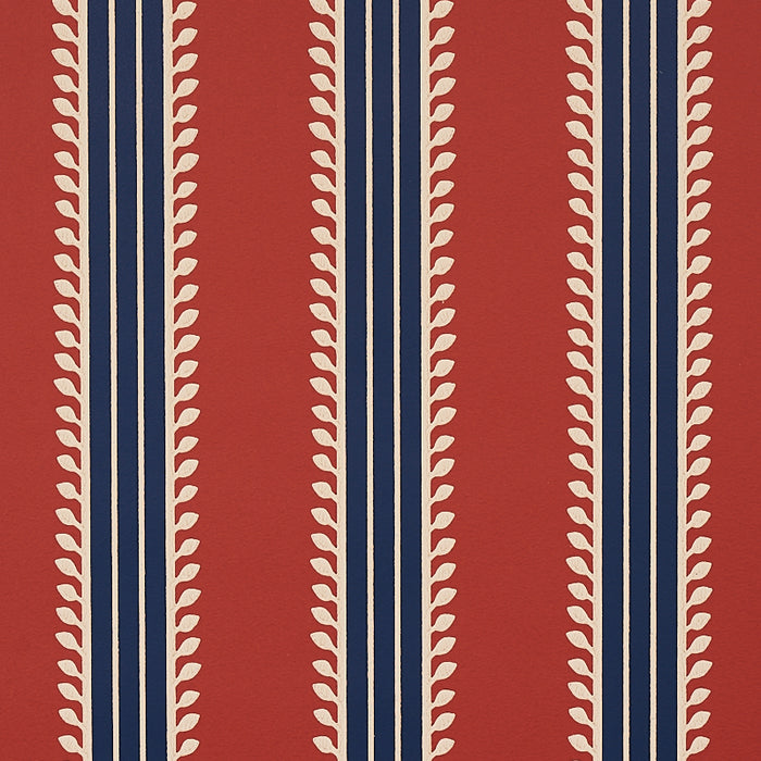 Schumacher Etruscan Stripe Red & Blue Wallpaper 5012852