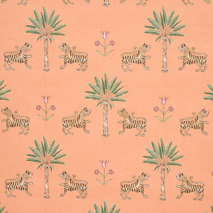 Schumacher Tiger Palm Crimson On Peach Wallpaper Sample 5012920