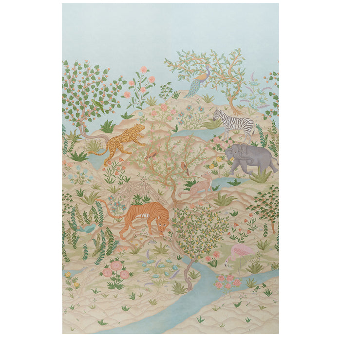 Schumacher Finches Jungle Panel Set Parchment Wallpaper Sample 5013310