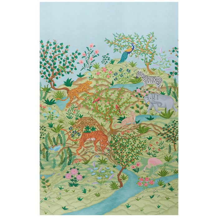 Schumacher Finches Jungle Panel Set Verdant Wallpaper Sample 5013311