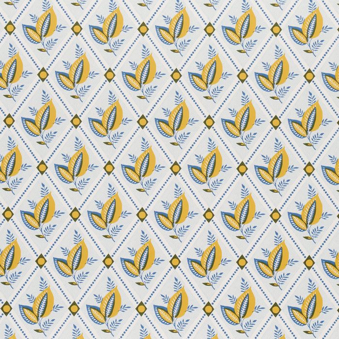 Schumacher Basile Trellis Yellow & Blue Wallpaper Sample 5014230