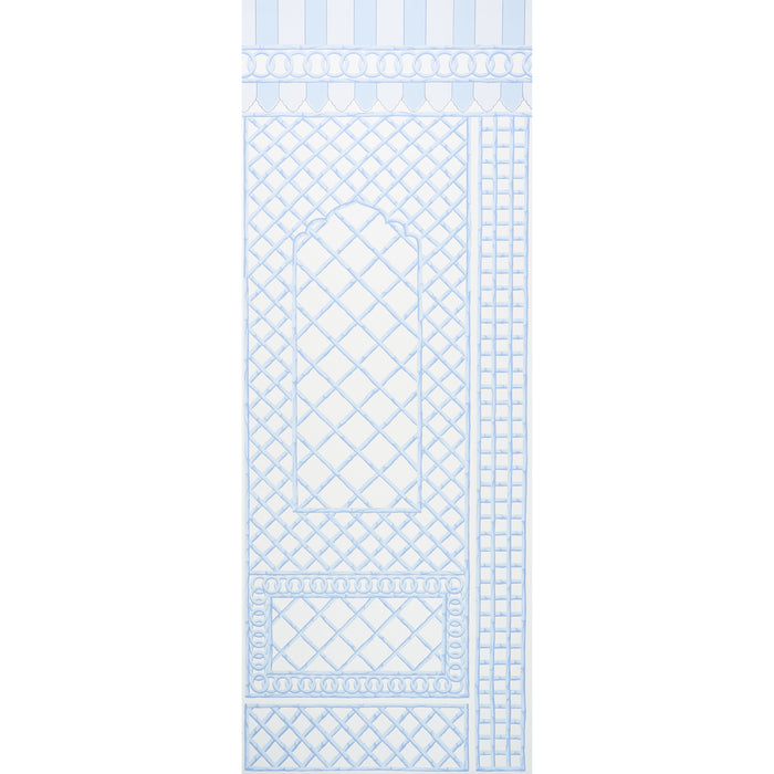 Schumacher Bamboo Trellis Panel B Blue Wallpaper Sample 5014401