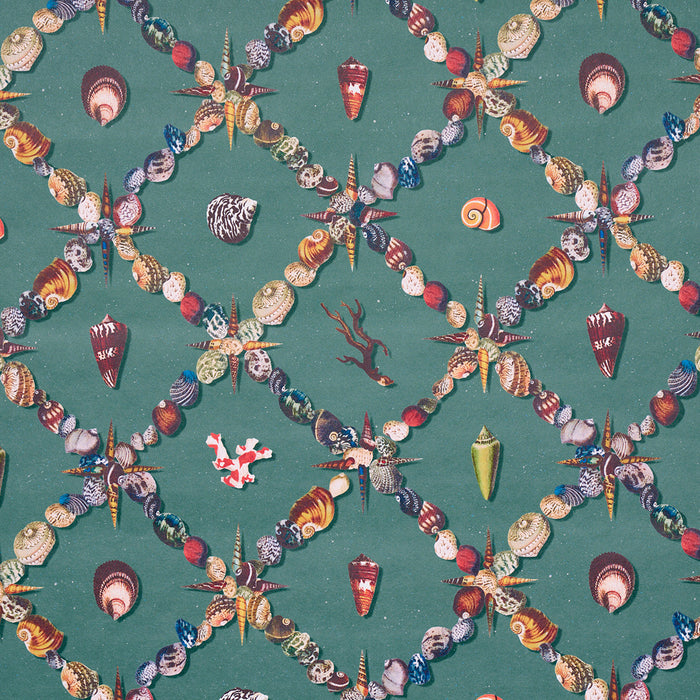 Schumacher Grotto Treillage Multi On Teal Wallpaper Sample 5014490