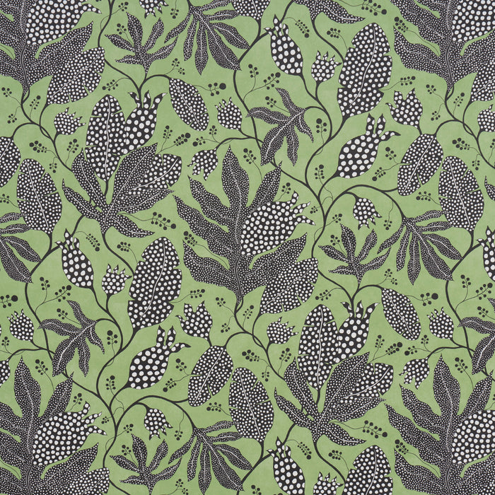 Schumacher Polka Dot Jungle Black & Green Wallpaper Sample 5015460