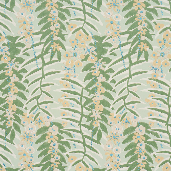 Schumacher Ashbee Botanical Aqua Wallpaper Sample 5016250