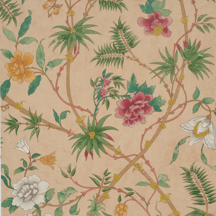 Schumacher Arasi Botanical Coral Wallpaper Sample 5017170