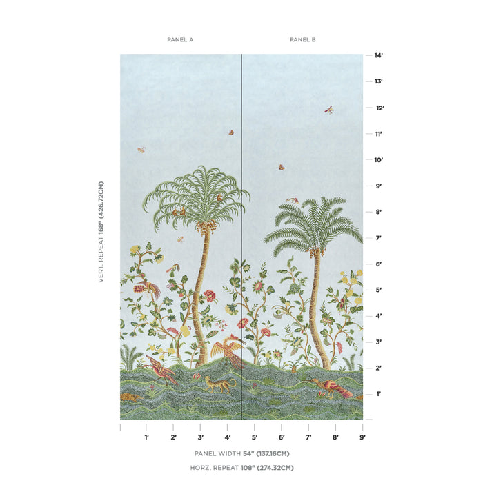 Schumacher Spotswood Crewel 2 Panel Set Sky Wallpaper Schumacher 5017322