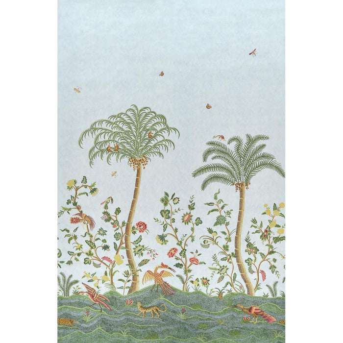 Schumacher Spotswood Crewel 2 Panel Set Sky Wallpaper Sample 5017322