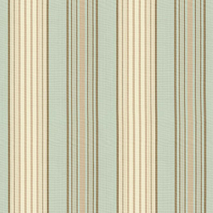 Schumacher Saratoga Cotton Stripe Aqua / Flax/ Mocha Fabric 62962