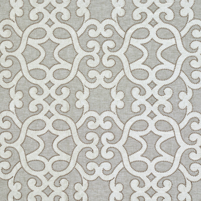 Schumacher Amboise Linen Embroidery Oyster Fabric Sample 65182