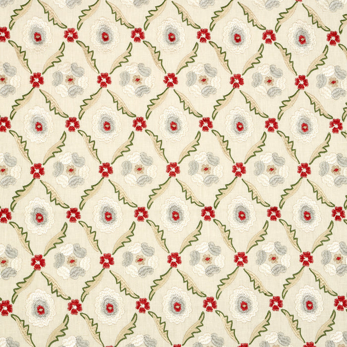 Schumacher Claremont Embroidery Crimson Fabric 65740