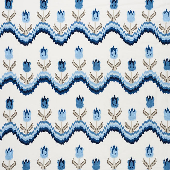 Schumacher Tulip Flamestitch Embroidery Blue Fabric Sample 70272