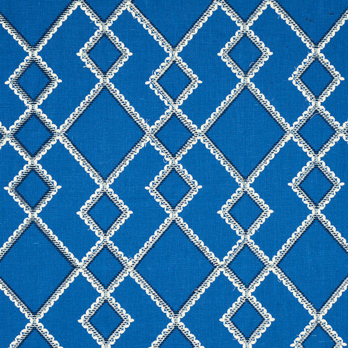 Schumacher Branson Embroidery Blue Fabric 75891