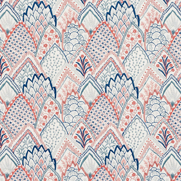 Schumacher Albizia Embroidery Delft & Rose Fabric 76310