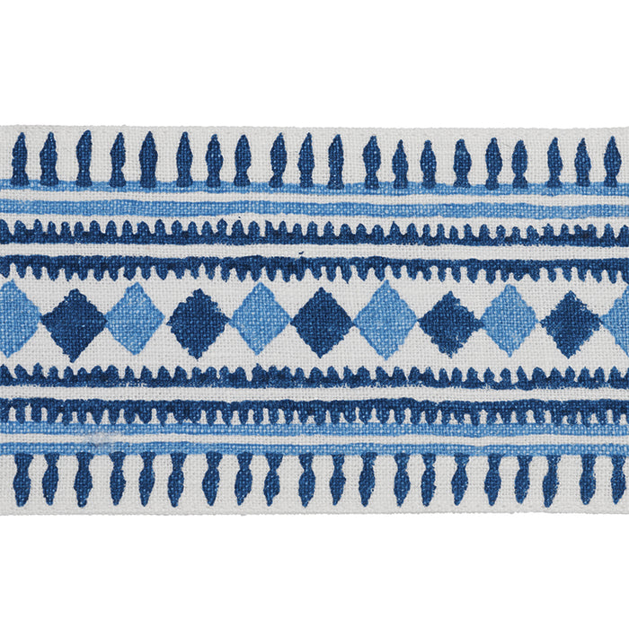 Schumacher Toula Hand Blocked Linen Tape Blues Trim 77330