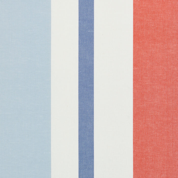 Schumacher Lolland Linen Stripe Sky & Coral Fabric 79662