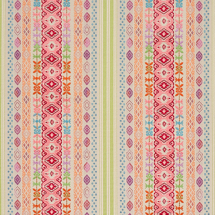 Schumacher Cosima Embroidery Pink Multi Fabric Sample 79682