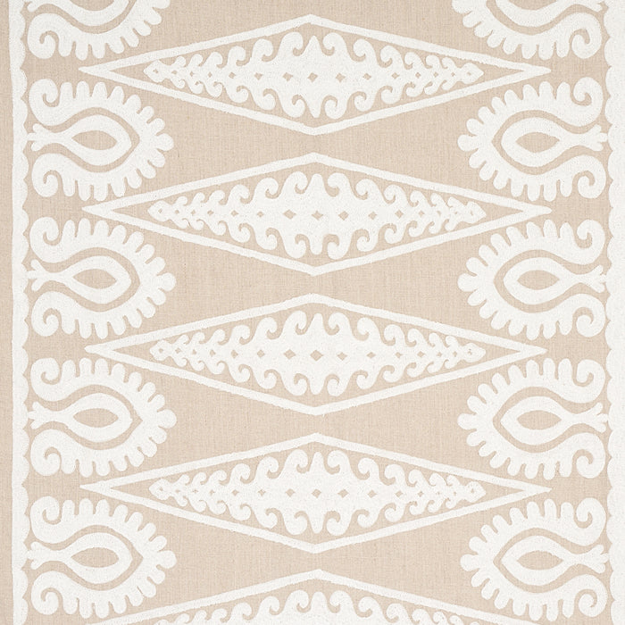 Schumacher Seema Embroidery Ivory On Natural Fabric 80211