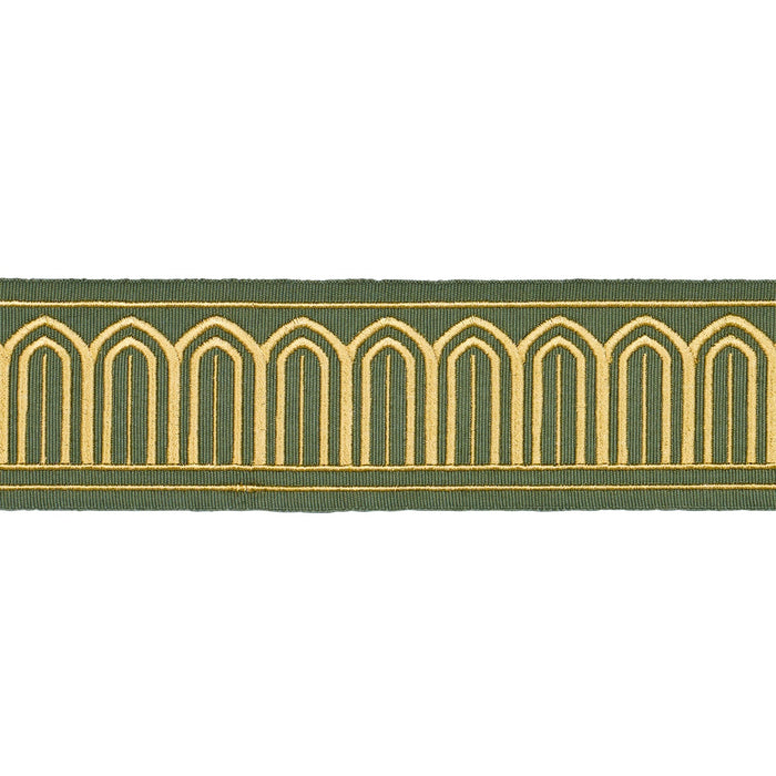 Schumacher Arches Embroidered Tape Medium Olive Trim 81152