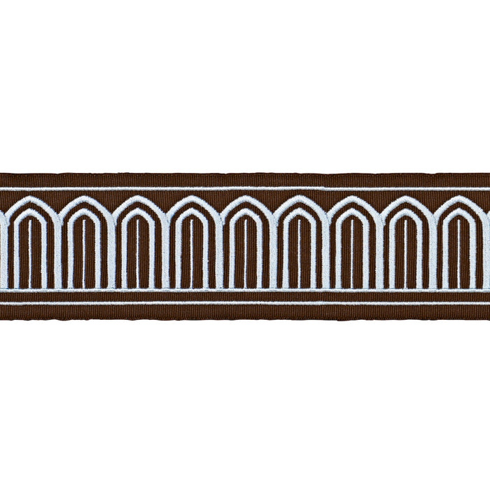 Schumacher Arches Embroidered Tape Medium Sky On Brown Trim 81153
