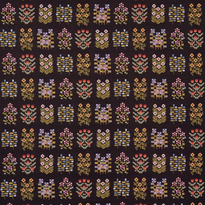 Schumacher Annika Floral Tapestry Multi On Espresso Fabric Sample 81972