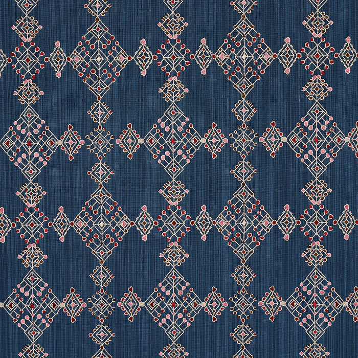 Schumacher Kalindi Embroidery Indigo Fabric 82081