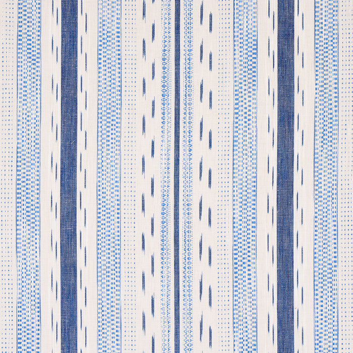 Schumacher Mirza Ikat Stripe Blue On Natural Fabric 82110