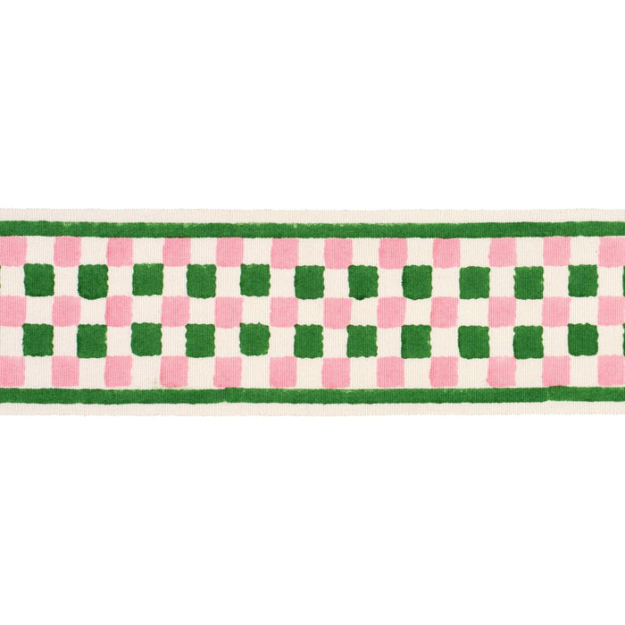 Schumacher Chequer Hand Block Trim Green Trim Schumacher 85450