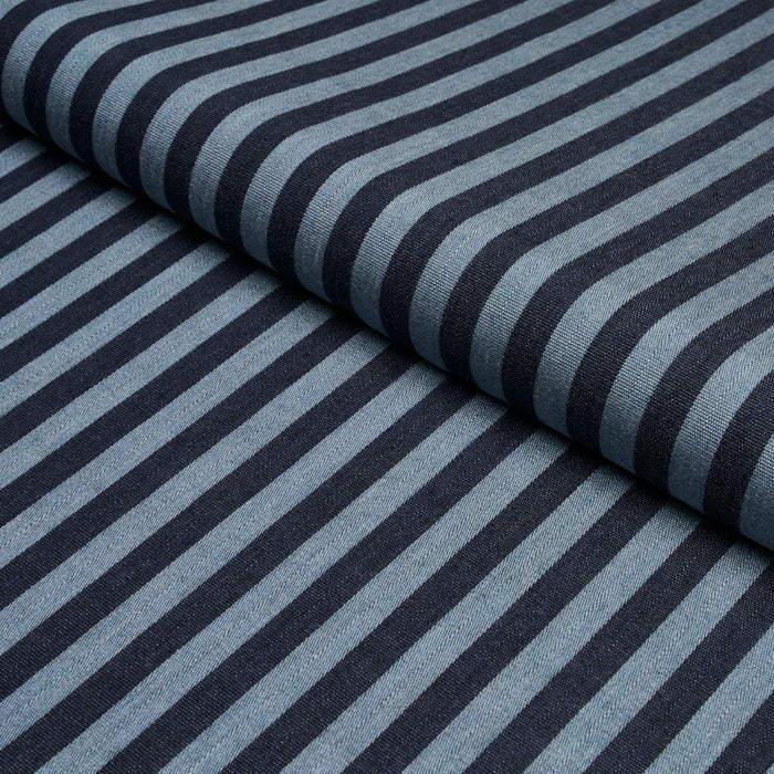 Schumacher Hanson Indoor/Outdoor Stripe Narrow Blues Fabric 85814