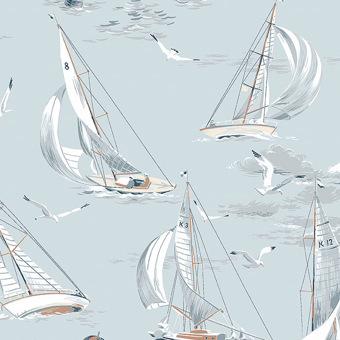 Schumacher Sailboats Sky Wallpaper Sample 8854