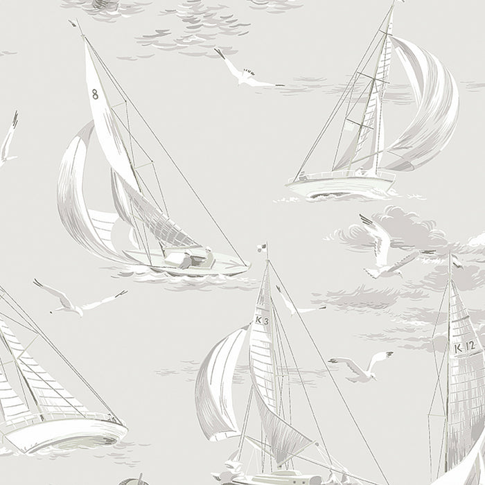 Schumacher Sailboats Grey Wallpaper Sample 8855