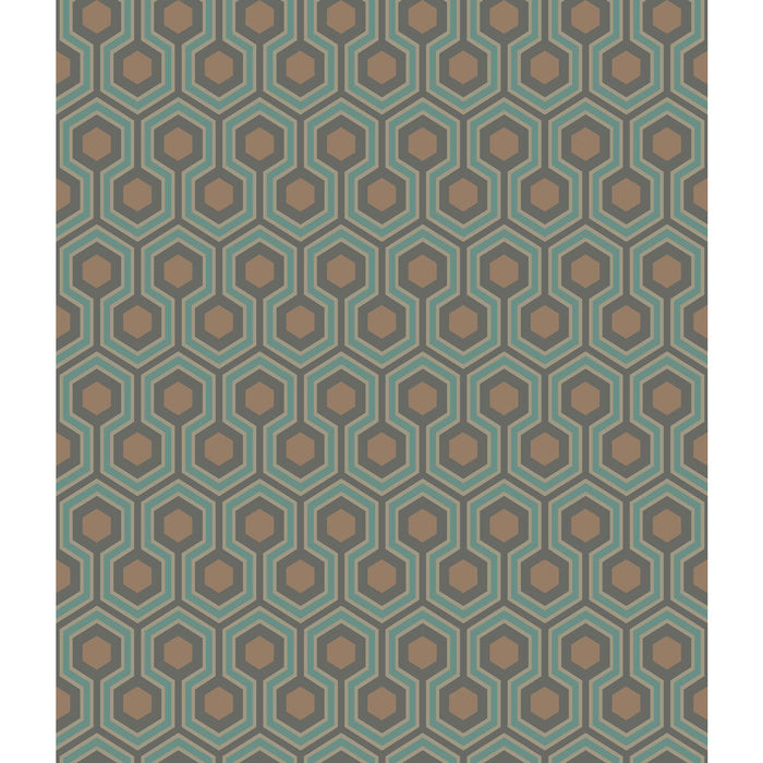 Cole & Son Hicks Hexagon Teal/Gold Wallpaper Sample 95/3018.CS.0
