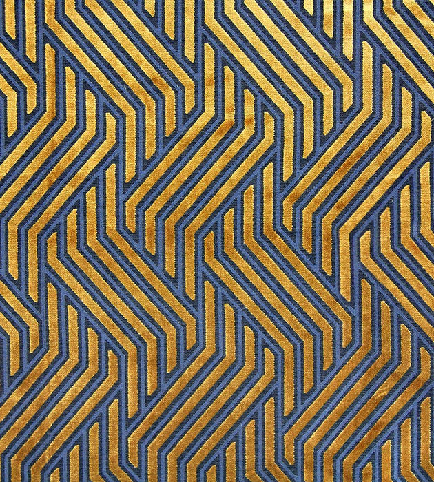 Aldeco Modernist Jacquard Velvet Gold Over Blue Fabric A9MODE0002