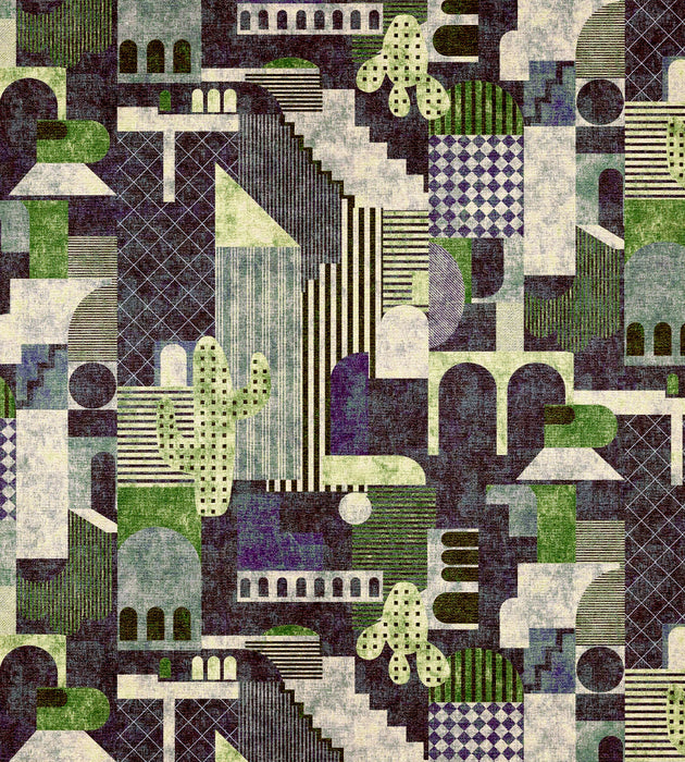 Aldeco Inhaus Printed Velvet Viraloff Leafy Blue Fabric Sample A9INHAUS0003