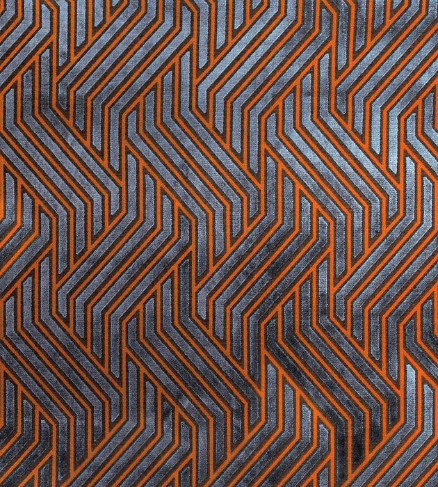 Aldeco Modernist Jacquard Velvet Terracotta Blue Fabric A9MODE0003