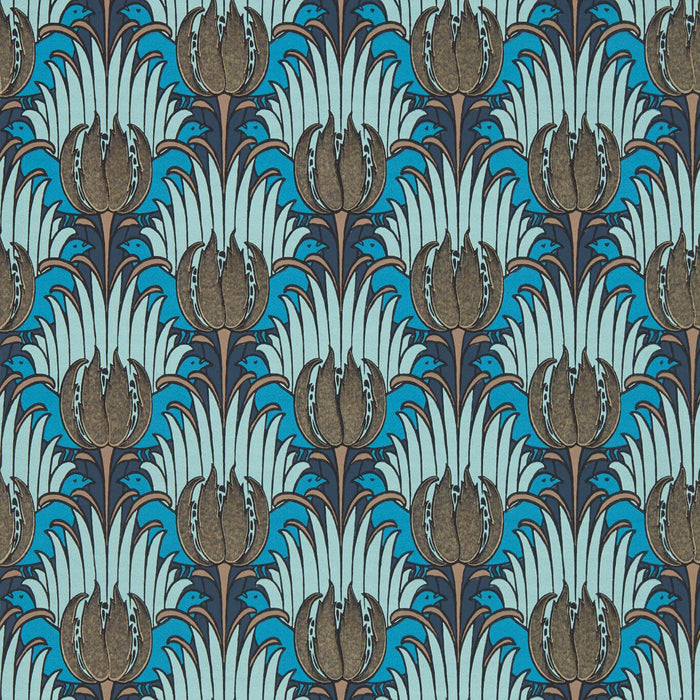 Morris & Co Tulip & Bird Opal & Seafoam Wallpaper AARC510017