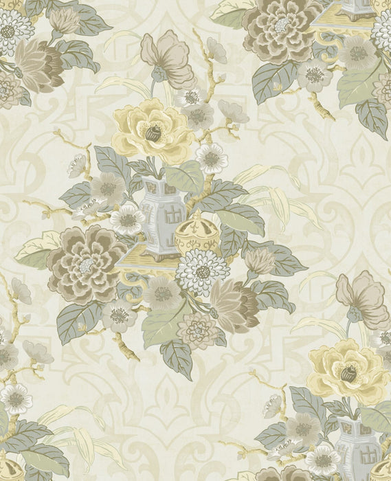Seabrook Designs Dynasty Floral Metallic Pearl Wallpaper Sample AI40005