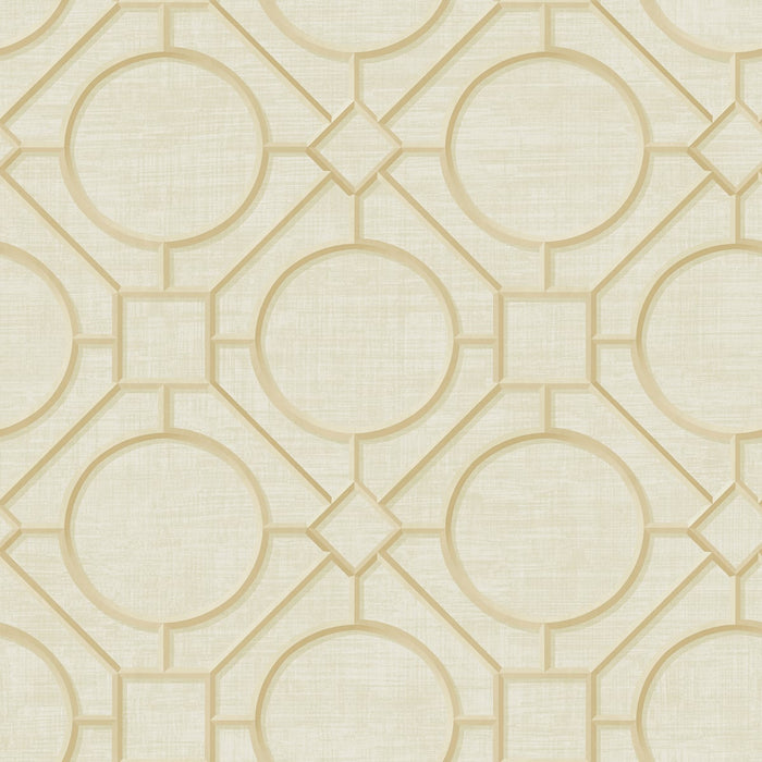 Seabrook Designs Silk Road Trellis Metallic Gold And Linen Wallpaper Sample AI42404