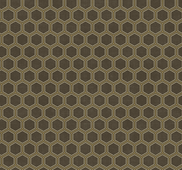 Seabrook Designs Curie Geo Metallic Gold And Espresso Wallpaper Sample AV51205