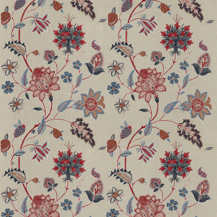 GP & J Baker Baker'S Indienne Embroidery Indigo/Red Fabric BF10784.1.0