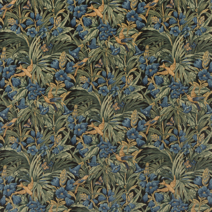 GP & J Baker Trumpet Flowers Velvet Dark Indigo/Teal Fabric BP10623.1.0