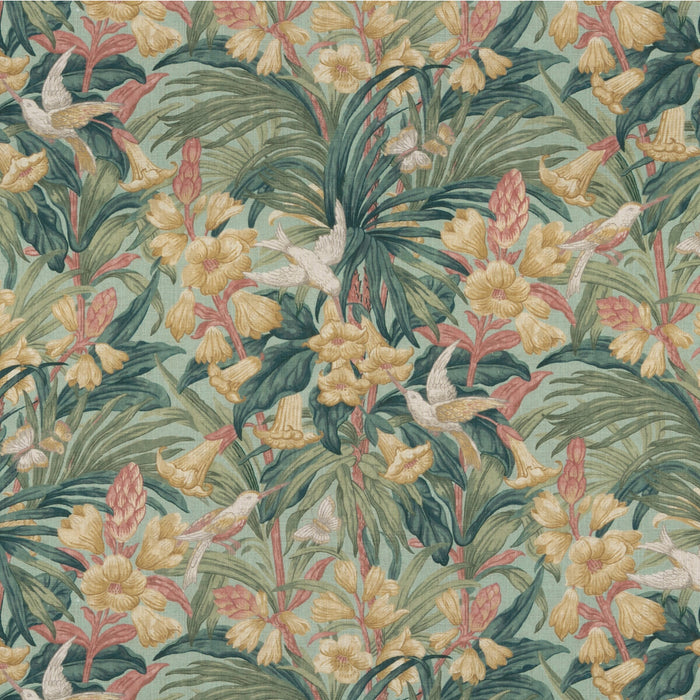 GP & J Baker Trumpet Flowers Teal Fabric Sample BP10982.1.0