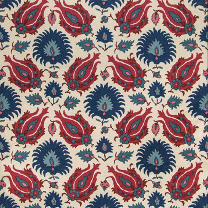 Brunschwig & Fils Kashmiri Linen Print Navy/Berry Fabric Sample BR-700020.5019.0