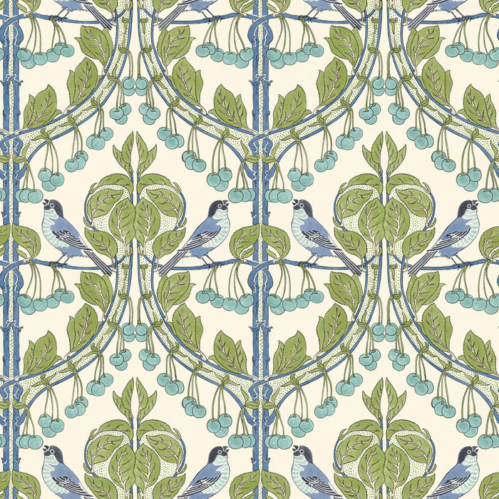 GP & J Baker Birds & Cherries Green/Blue Wallpaper BW45100.2.0